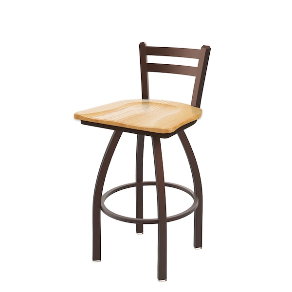 25" Low Back Swivel Counter Stool, Bronze Finish, Nat Oak Seat